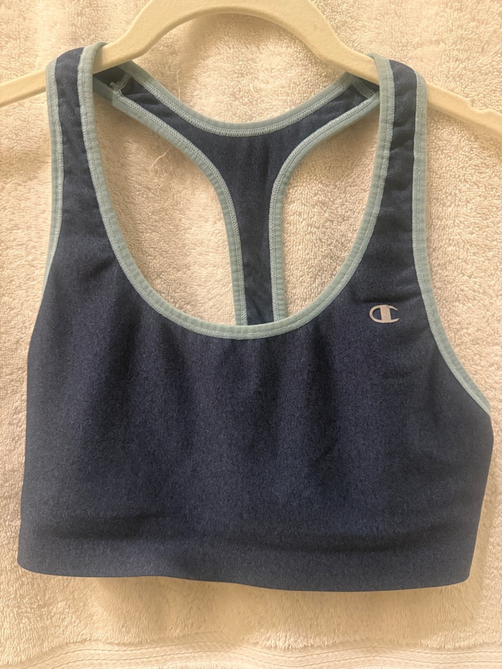 Champion Navy Sports Bra with Light Blue Trim Racerback